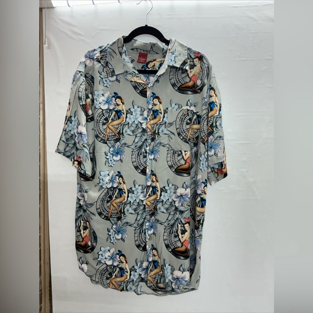 Junction Hawaiian Gray Graphic Casual Shirt XL mens